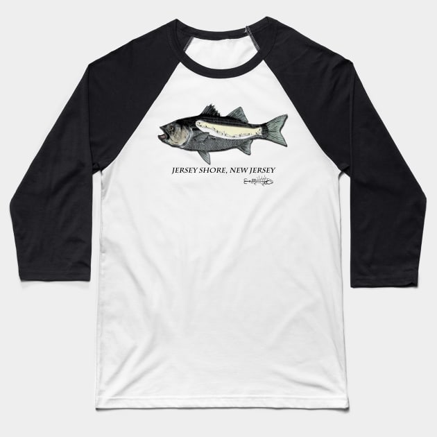 Jersey Shore Surf casting Baseball T-Shirt by Hook Ink